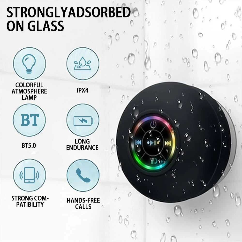 Portable Bluetooth Audio Ipx4 Waterproof Led Lights Bathroom Outdoor Large Suction Cup Can Be Adsorbed Wall Speaker